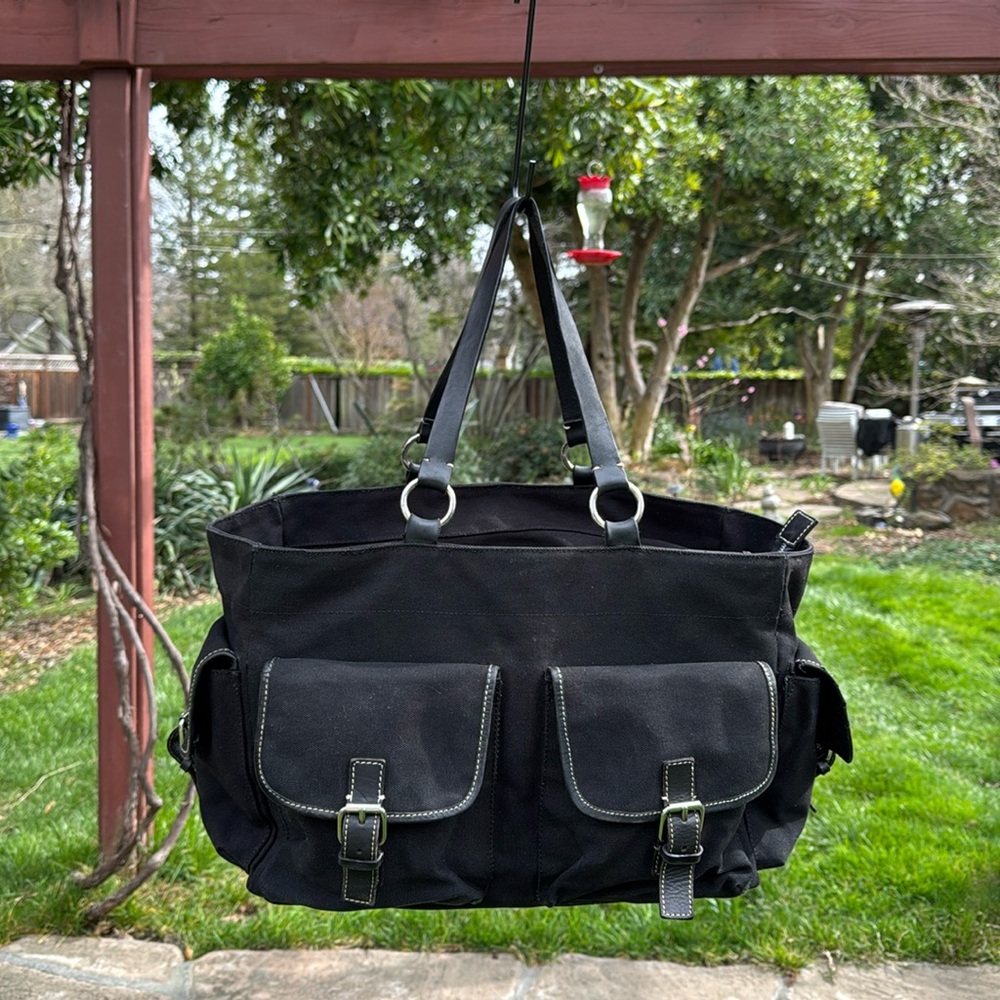 🩷 BANANA REPUBLIC; Lg. Black Uni-Sex Canvas Tote/Travel Back w/ lots of Pockets!